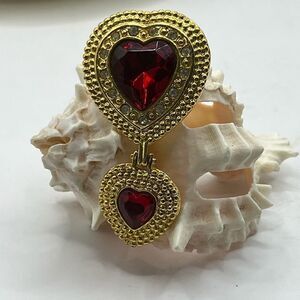 Victoria Secret, gold tone heart and red heart, brooch